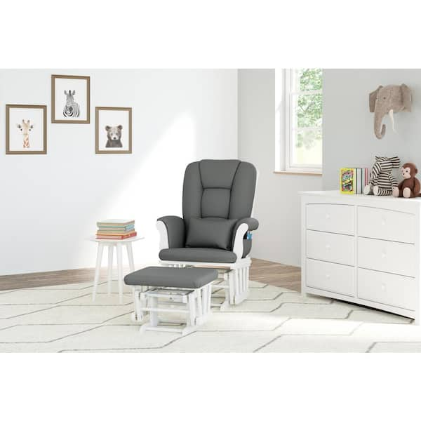 Storkcraft White with Gray Cushion Tuscany Glider and Ottoman Set