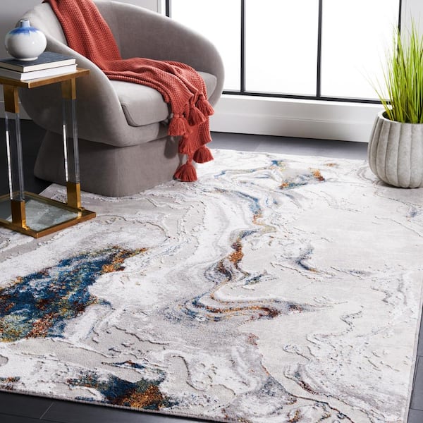 Amelia Blue 7 ft. x 7 ft. Abstract Gradient Striped Square Area Rug