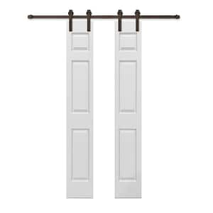 24 in. x 84 in. 6 Panel Primed White Composite Double Sliding Barn Door with Hardware Kit