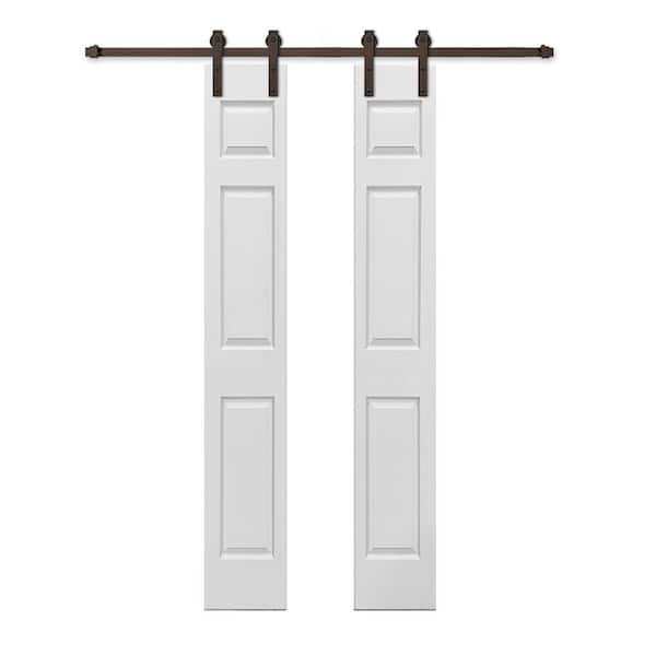 CALHOME 24 in. x 84 in. 6 Panel Primed White Composite Double Sliding Barn Door with Hardware Kit