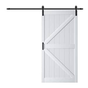 48 in. x 84 in. White Primed MDF K-Shape Interior Barn Door Slab With Hardware Kit and Soft Close