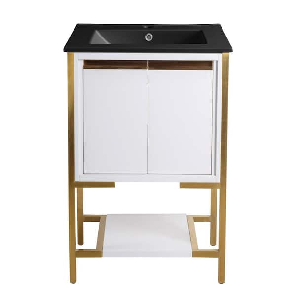 Marseille 24 in. W Bathroom Vanity in White with Black Ceramic Sink Top
