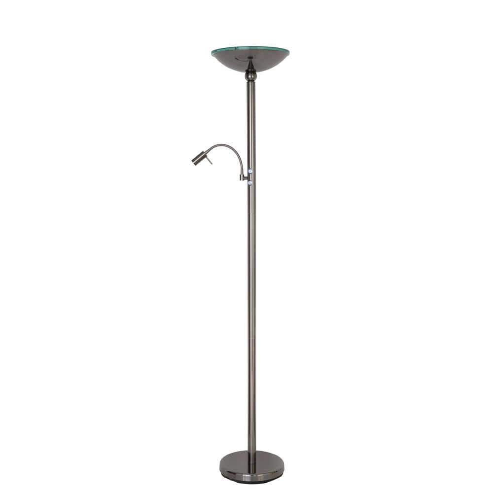 ARTIVA Saturn II Torchiere 71 in. Black Brushed Steel Floor Lamp with Reading  Light LED9488FRB The Home Depot