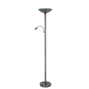 Saturn II Torchiere 71 in. Black Brushed Steel Floor Lamp with Reading Light