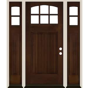64 in. x 80 in. V-Groove Arched 6-Lite Provincial Stain Left Hand Douglas Fir Prehung Front Door Double Sidelite
