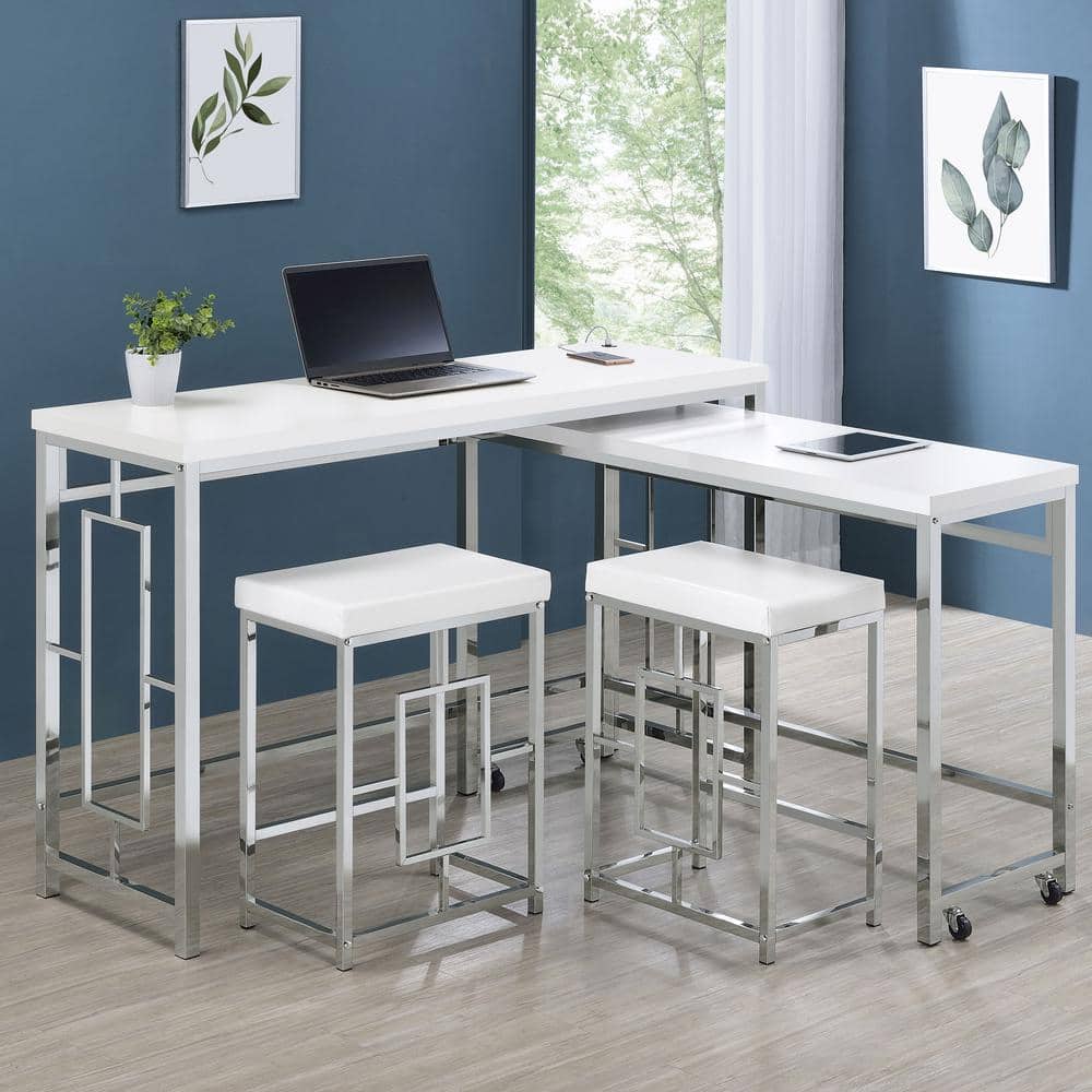 Modern Chrome and White 4-Piece Counter Height Dining Set