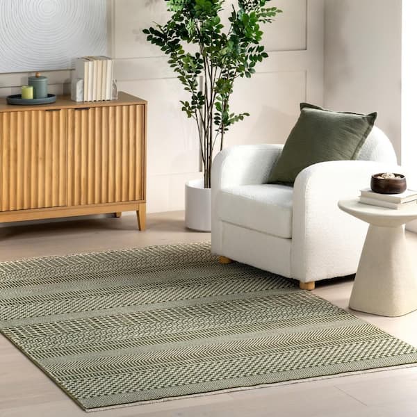 Lavender Geometric Fringe Dark Sage 8 ft. x 10 ft. 2 in. Area Rug
