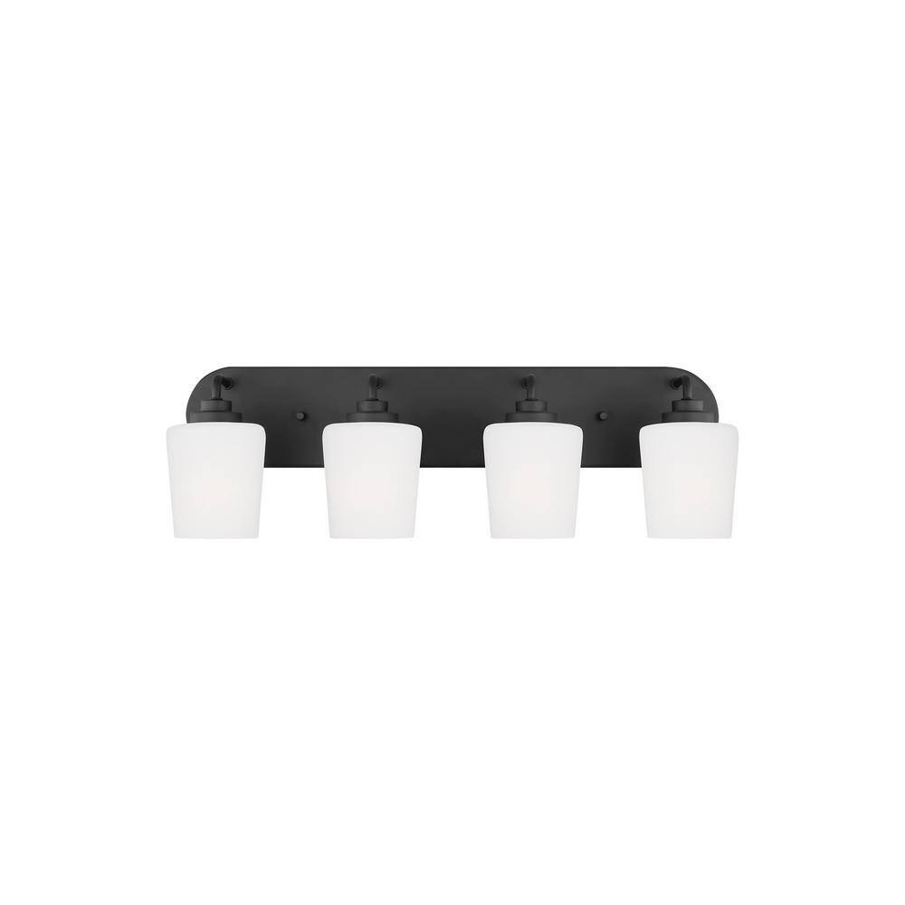 Midnight Black 4-Light Vanity Fixture with Etched Glass Shades