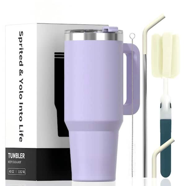 40 oz. Insulated Tumbler with Handle, 1-Bottle Stainless Steel Double Wall Travel Mug, Keeps Cold 34 Hours, Purple