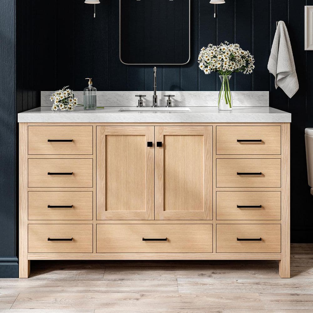 Cambridge 60 in. Single Sink Freestanding Bathroom Vanity in Oak with Carrara White Marble Top price history on PriceWatchPro
