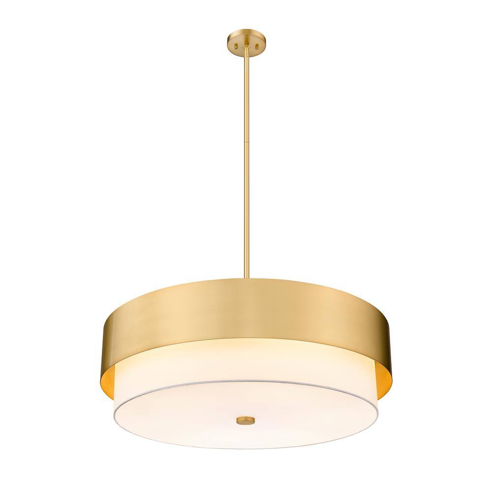 Modern Gold 32" Drum Chandelier with White Fabric Shade