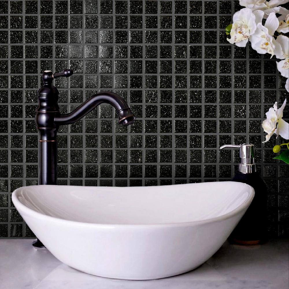 Dune 12 in. x 12 in. Glossy Dark Brown Glass Mosaic Tile