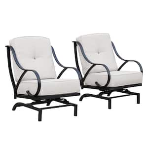 Rocking Metal Outdoor Lounge Chair with Beige Cushion (2-Pack)