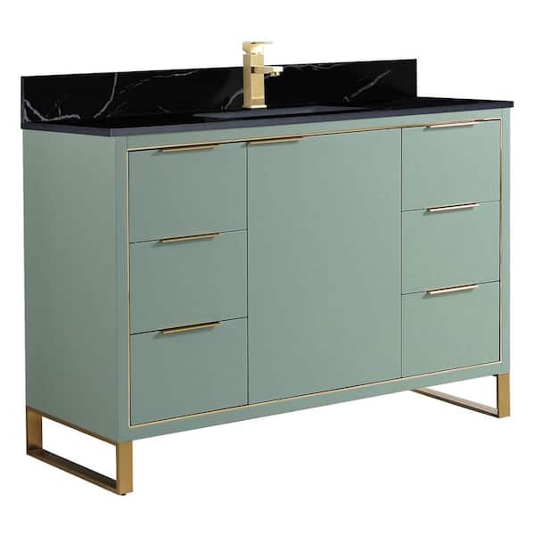 FINE FIXTURES Opulence 48 in. W x 18 in. D x 33.5 in. H Single Sink Bath Vanity in Mint Green with Black Marble Top