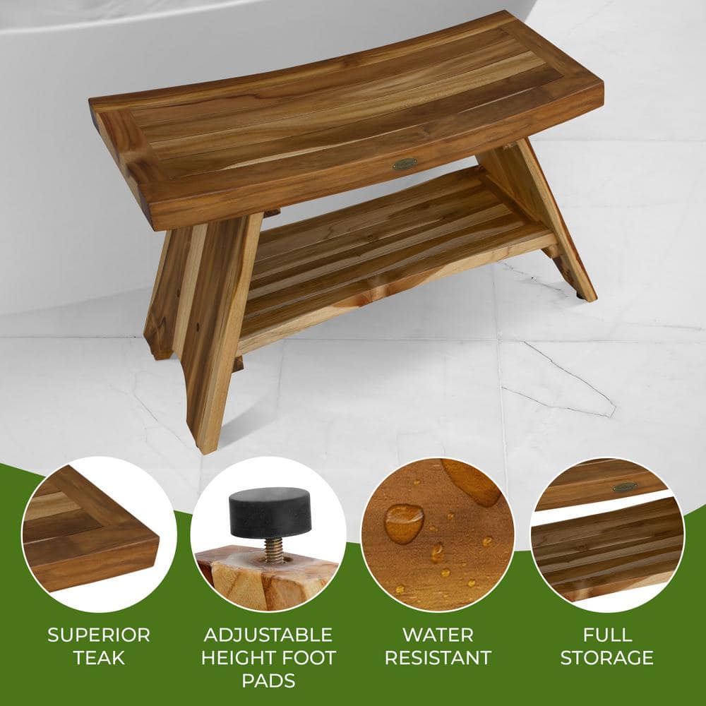 Serenity 37" Teak Spa Shower Bench with Storage Shelf
