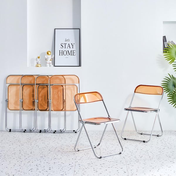Yellow Clear Transparent Pc Plastic Folding Chair (Set of 2)