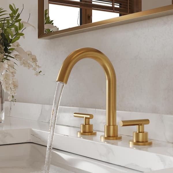 Waterfall High-Arc 8 in. Widespread Double Handle Bathroom Faucet 1 GPM in Brushed Gold Drain Not Included