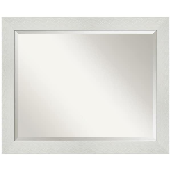 Amanti Art Medium Rectangle Glossy White Beveled Glass Modern Mirror (26.25 in. H x 32.25 in. W)