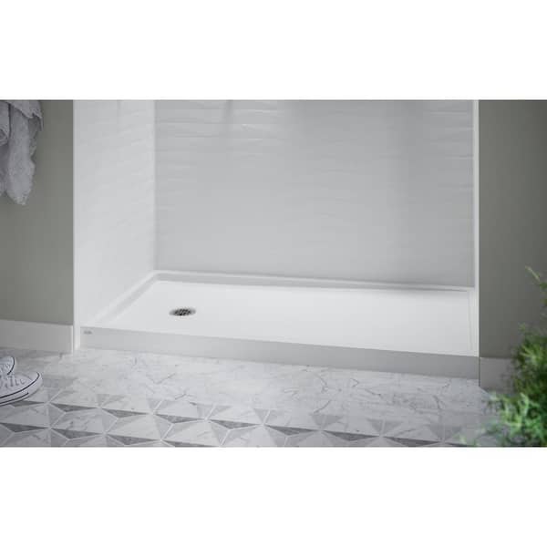 Rely 60 in. L x 32 in. W Alcove Shower Pan Base with Left Drain in White