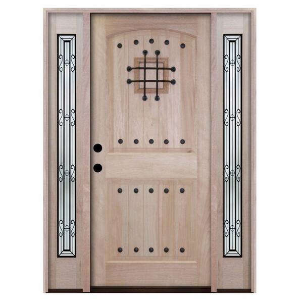 Steves & Sons 72 in. x 80 in. Rustic 2-Panel Speakeasy Unfinished Mahogany Wood Prehung Front Door with Sidelites