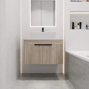 29.5 in. W x 18.9 in. D x 23.6 in. H Wall Mounted Bath Vanity in White Oak with Ceramic Top,Soft Close Door,Single Sink