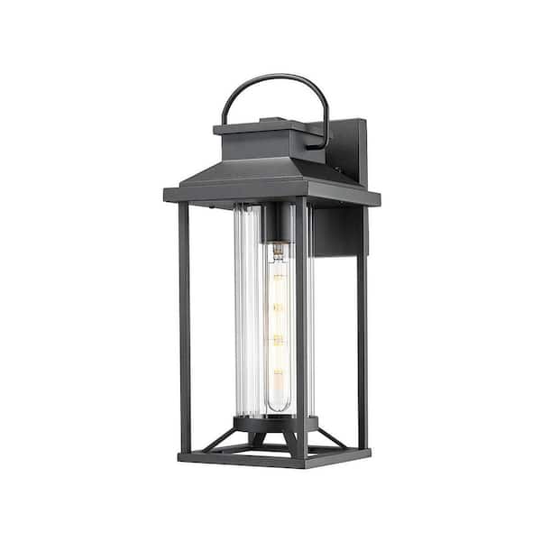 Light Pro 17 in. Black Not Motion Sensing Anti-Rust Outdoor Hardwired Wall Lantern Scone with No Bulbs Included (1 pack)