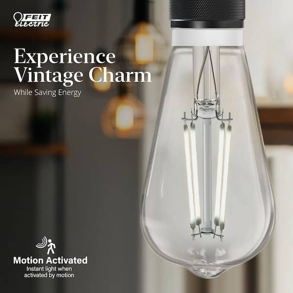 60-Watt Equivalent ST19 Edison Vintage Filament Clear Glass Motion Activated E26 LED Light Bulb Daylight 5000K (4-Pack)