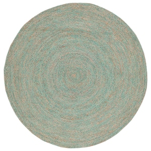 Natural Fiber Green/Beige 6 ft. x 6 ft. Abstract Distressed Round Area Rug