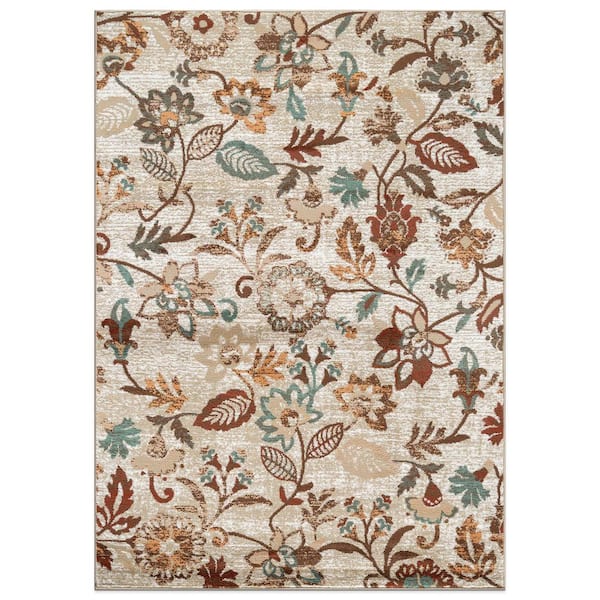 Vine Floral Beige 7 ft. 10 in. x 10 ft. Area Rug