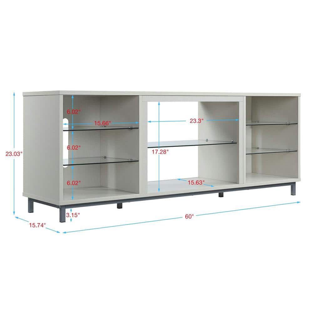 Brighton 65'' Beige Modern TV Stand with Glass Shelving