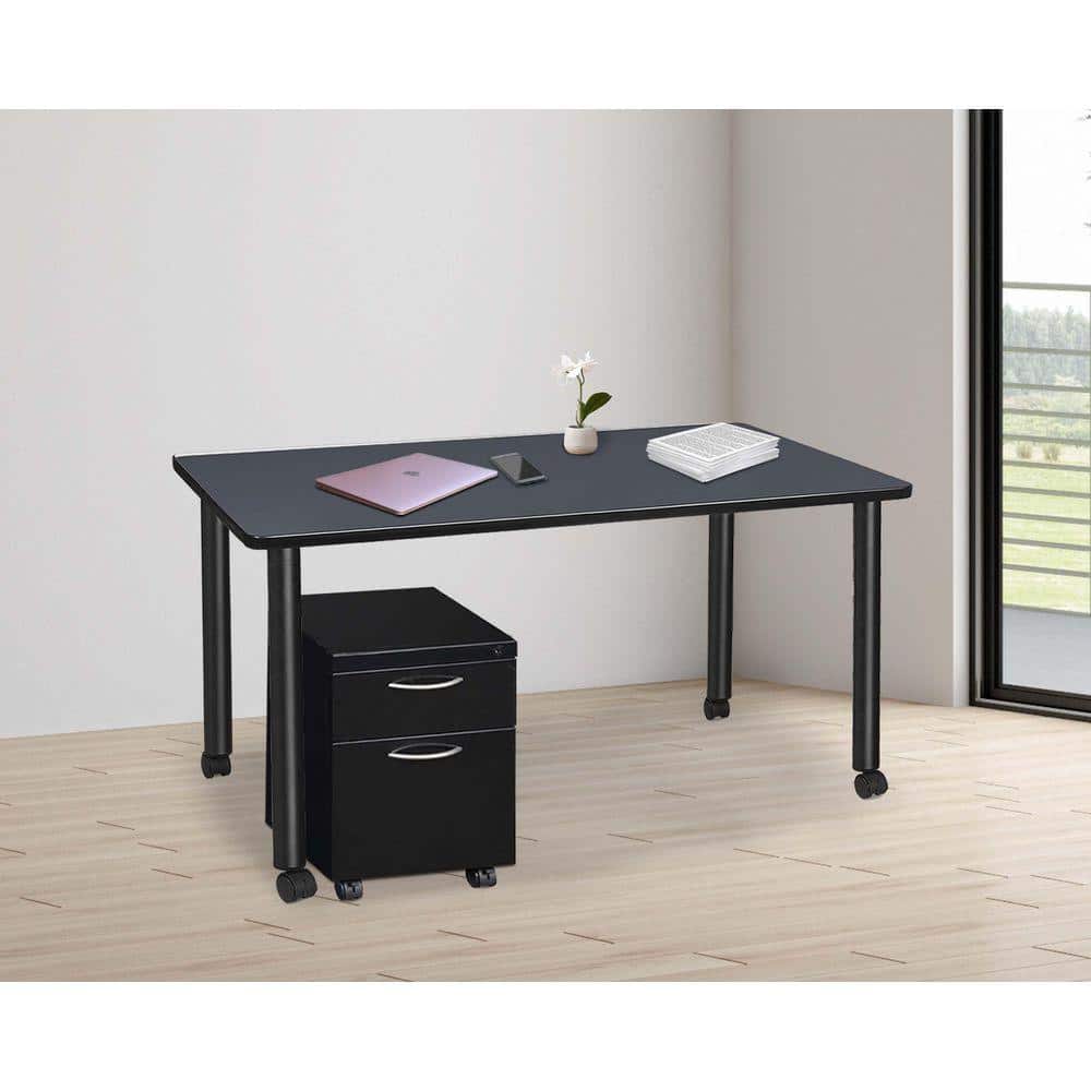 UPC 192357220313 product image for Kee 60 in x 24 in. Grey Top Mobile Desk with Storage, Black Legs | upcitemdb.com