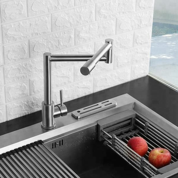 The Max Commercial Single Hole Single-Handle Kitchen Faucet in Stainless Steel with 360 Pivotal Head