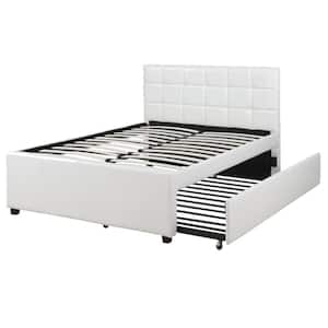 Gracious White with Trundle and SQU Tufted HB Wooden Full Bed 55 in. L x 77 in. W x 41 in. H