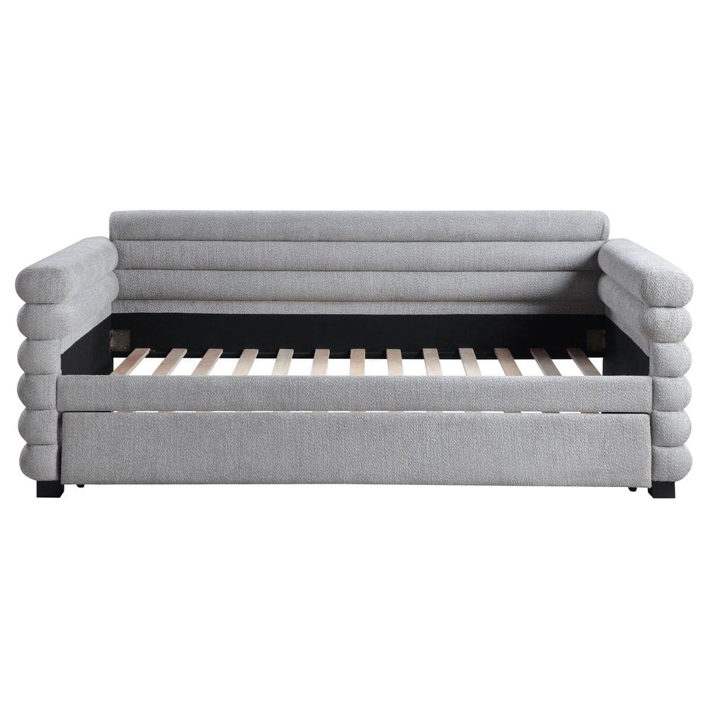 Gray Boucle Upholstered Twin Daybed with Trundle