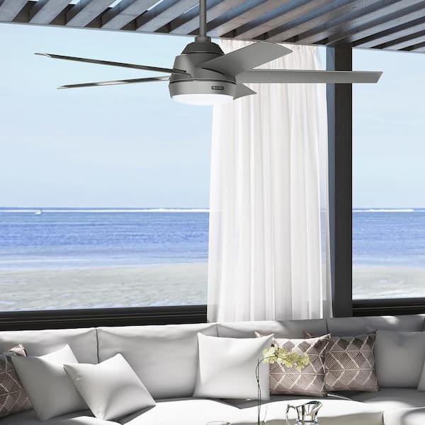 Hunter Skyflow 52 in. Matte Silver WeatherMax Indoor/Outdoor Ceiling Fan with LED Light Kit and Wall Control