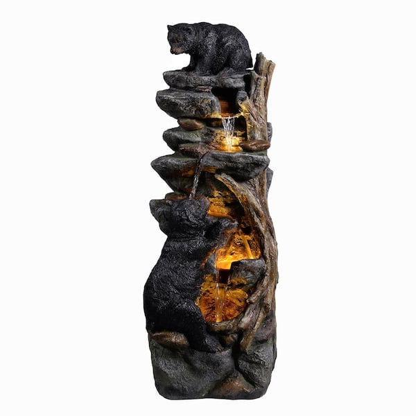 HI-LINE GIFT LTD 37 in. H Bear Climbing Water Cascade Fountain Outdoor W/LEDs