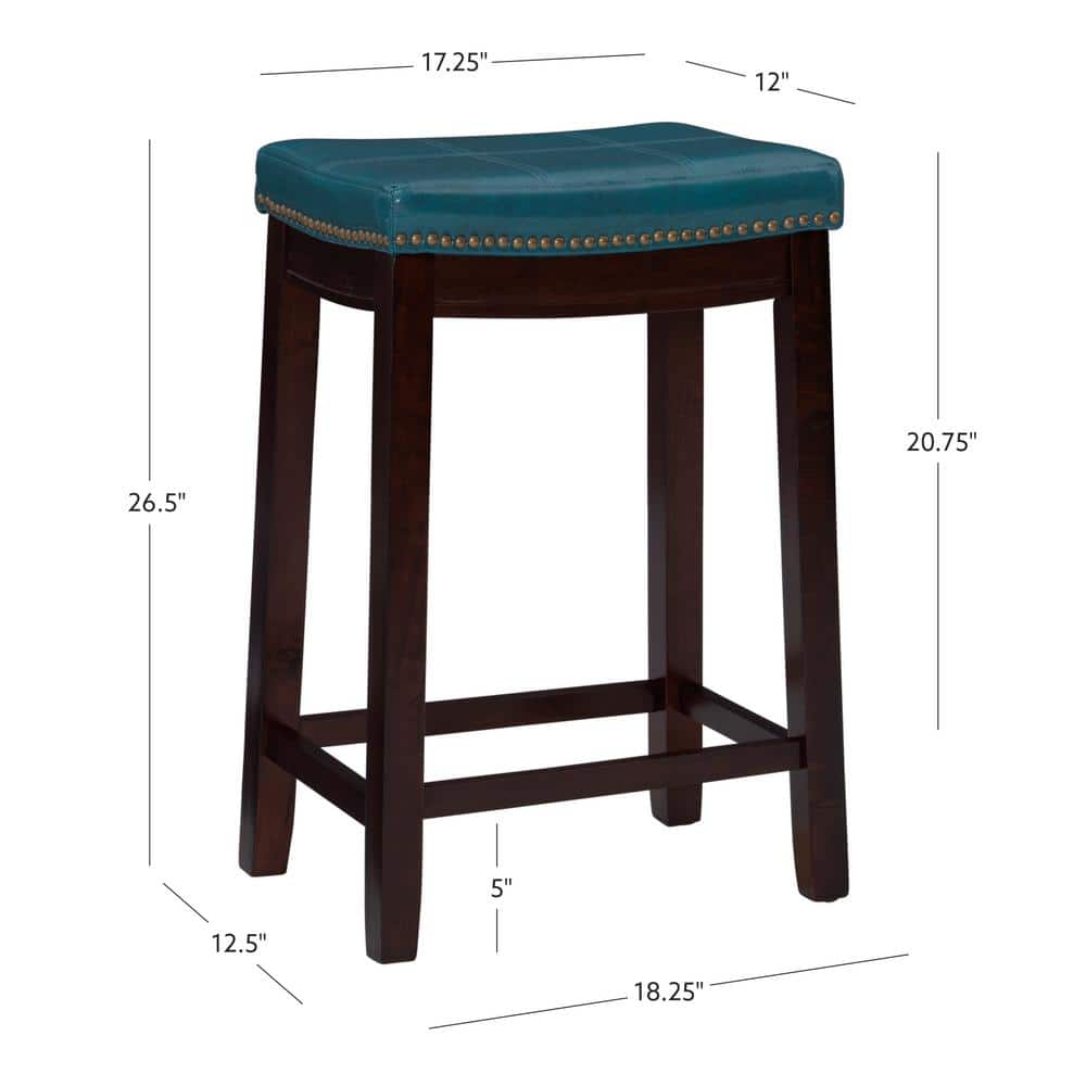 Claridge Dark Brown Wood and Blue Leather 26" Backless Counter Stool