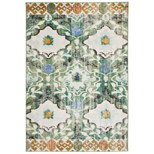 Madison Green/Ivory Doormat 3 ft. x 5 ft. Border Medallion Floral Area Rug