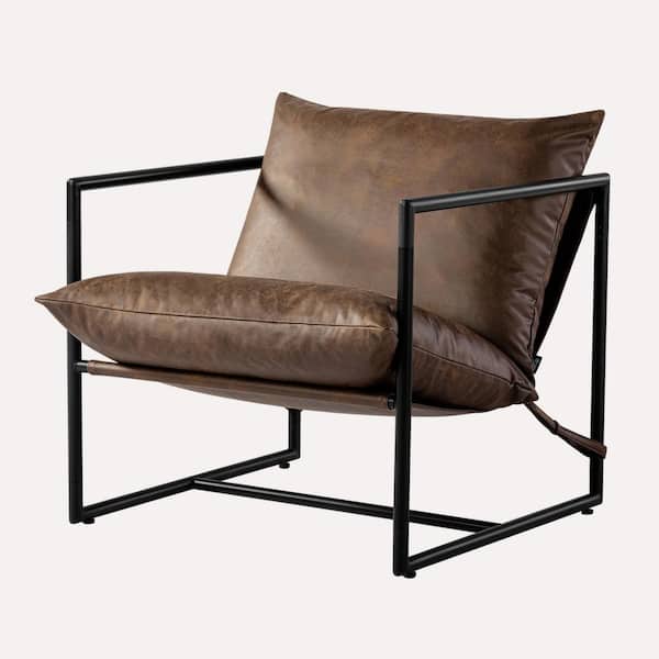 Zinus Aidan Cocoa Brown Faux Leather Sling Accent Arm Chair