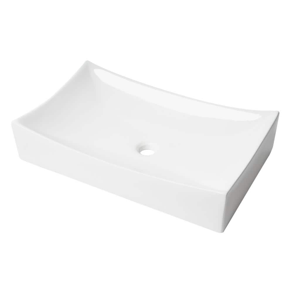 White Ceramic Rectangular Vessel Bathroom Sink