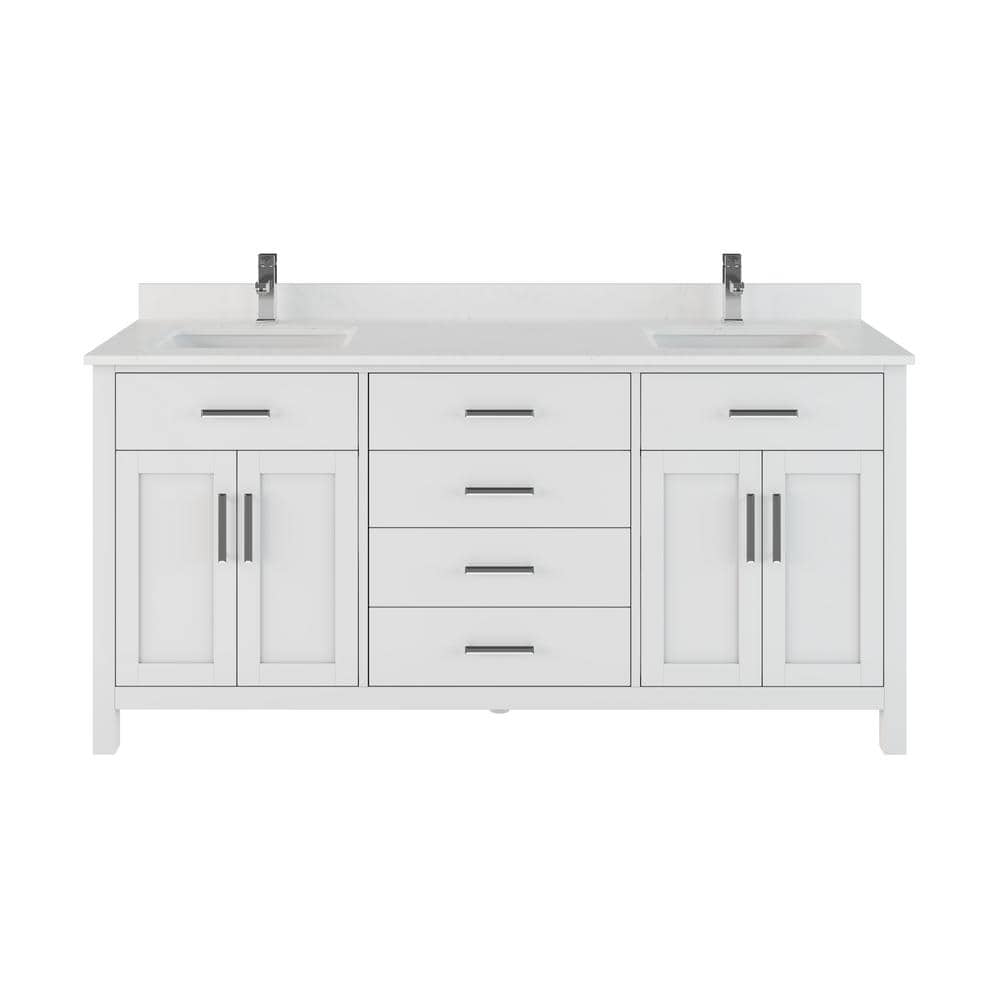 Kali 72 in. W x 22 in. D Bath Vanity in White ENGRD Stone Vanity Top in Whi