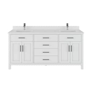 Kali 72 in. W x 22 in. D Bath Vanity in White ENGRD Stone Vanity Top in White with White Basin Power Bar and Organizer