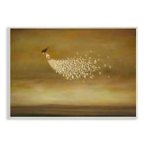 Elegant Woman Flying Doves Birds Dress Ochre Sky by Duy Huynh Unframed People Art Print 15 in. x 10 in.