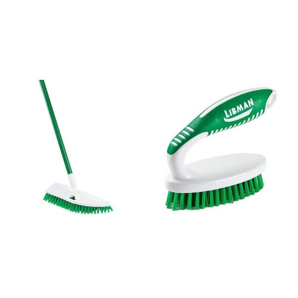 No Knees Floor Scrub Brush with Steel Handle and Small Space Scrub Brush Combo