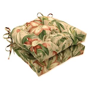 Floral 16 in. x 15.5 in. Outdoor Dining Chair Cushion in Tan/Multicolored (Set of 2)