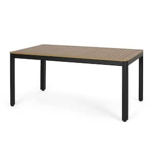 Lawton Natural and Black Aluminum Outdoor Patio Dining Table