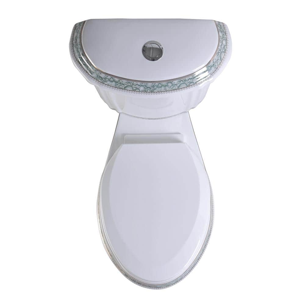 Elongated White and Green Dual Flush Two-Piece Toilet