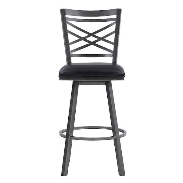 HomeRoots 30 in. Transitional Black Faux Leather Metal Cross Back Bar Stool