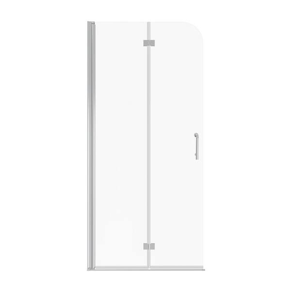 VANITYFUS 34 in. W. x 72 in. H Bi-Fold Frameless Shower Door in Chrome Finish with SGCC Certified Clear Glass