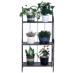 44.88 in. Tall Indoor/Outdoor Black Metal Foldable Plant Stand (3-Tier)